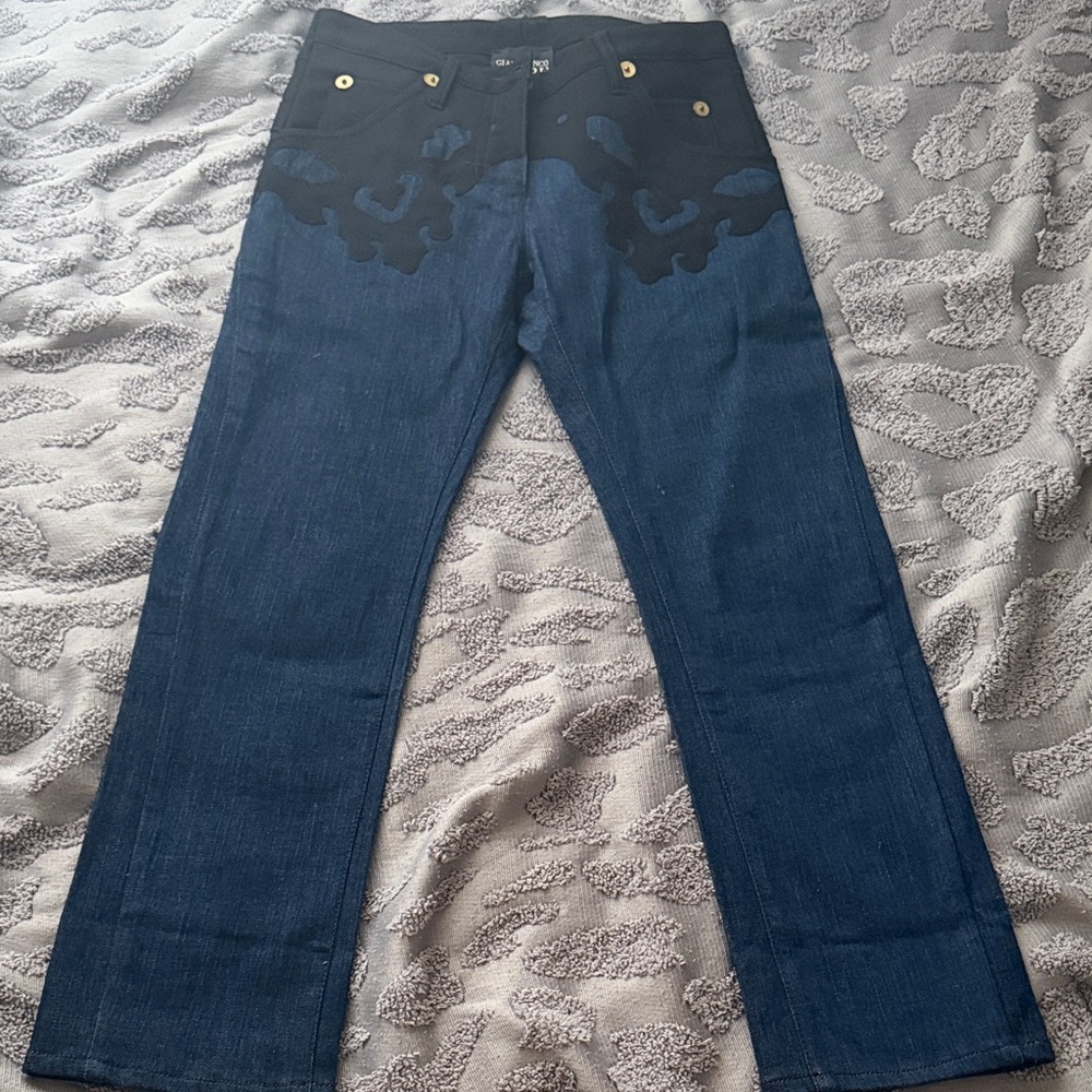 Gianfranco Ferré Black and Blue Denim Appliqué Jeans